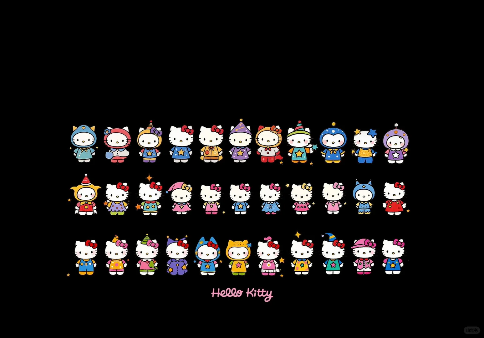 可爱Hello Kitty排排站丨黑色ipad壁纸