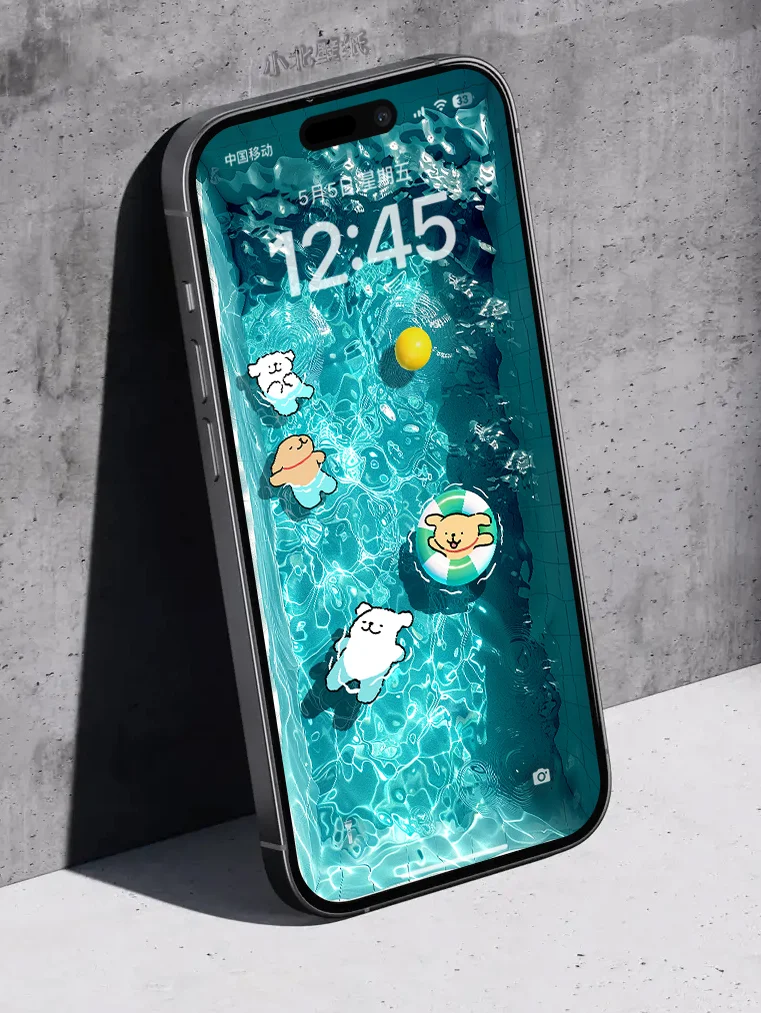 手机📱壁纸｜线条小狗🐶泳池🏊‍♂️5｜清凉