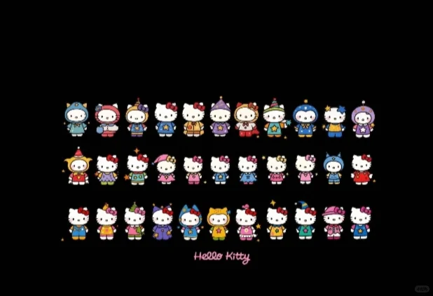 可爱Hello Kitty排排站丨黑色ipad壁纸超可
