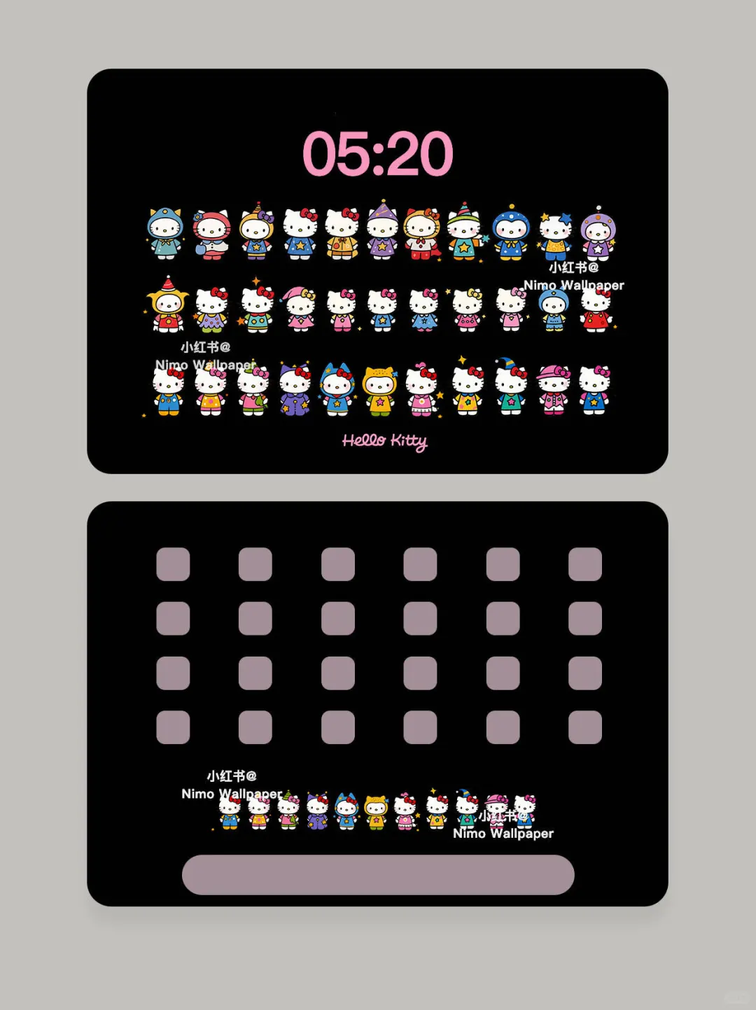 可爱Hello Kitty排排站丨黑色ipad壁纸