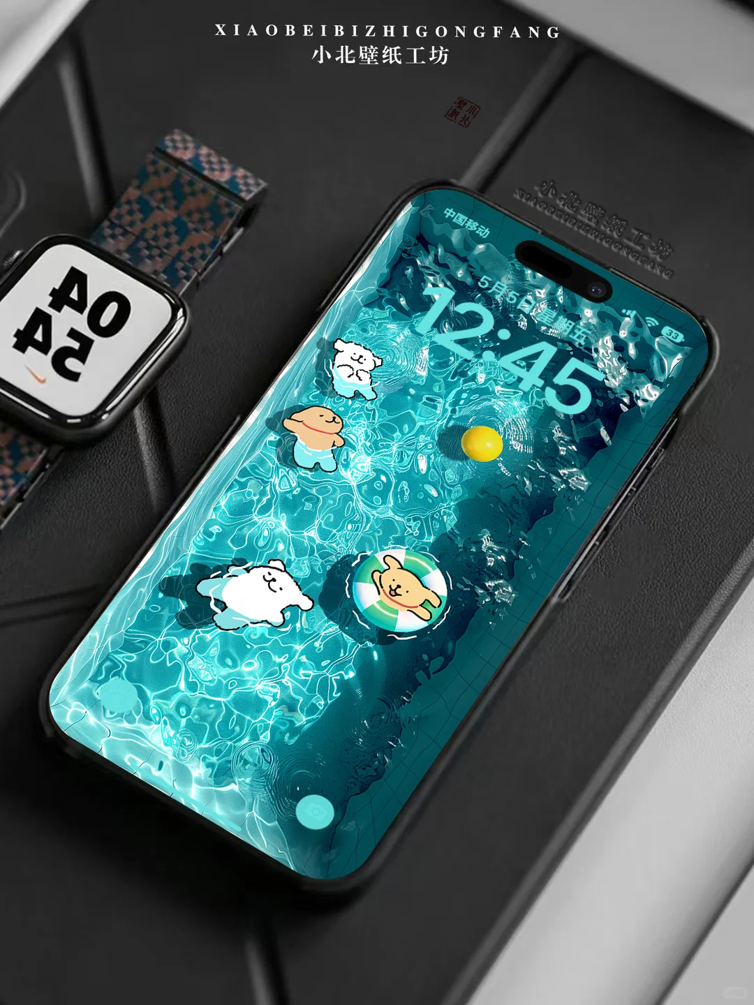手机📱壁纸｜线条小狗🐶泳池🏊‍♂️5｜清凉