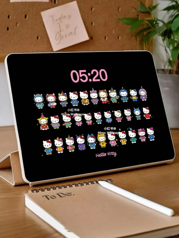 可爱Hello Kitty排排站丨黑色ipad壁纸超可