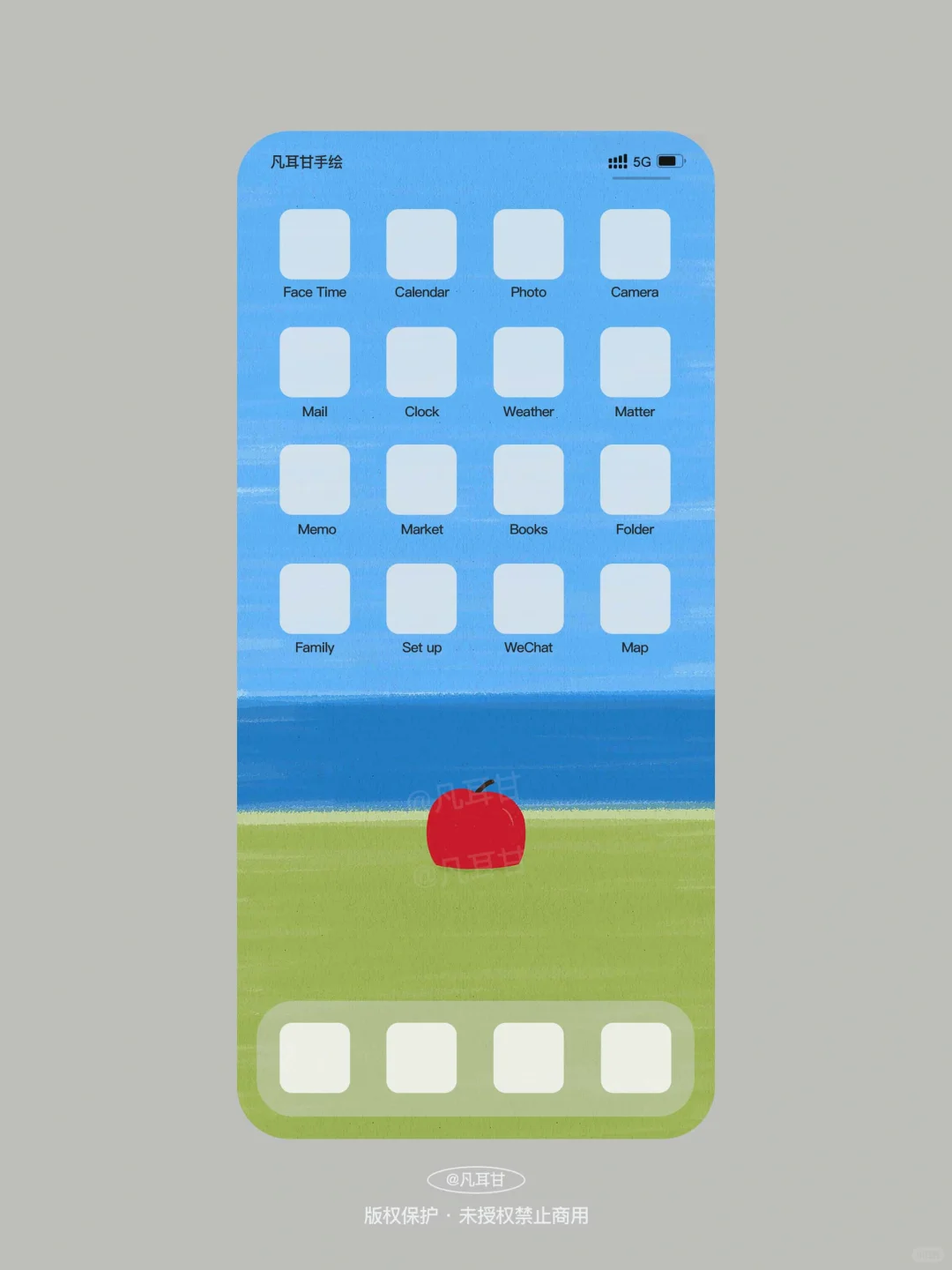 海边的苹果🍎｜原创插画治愈手机壁纸