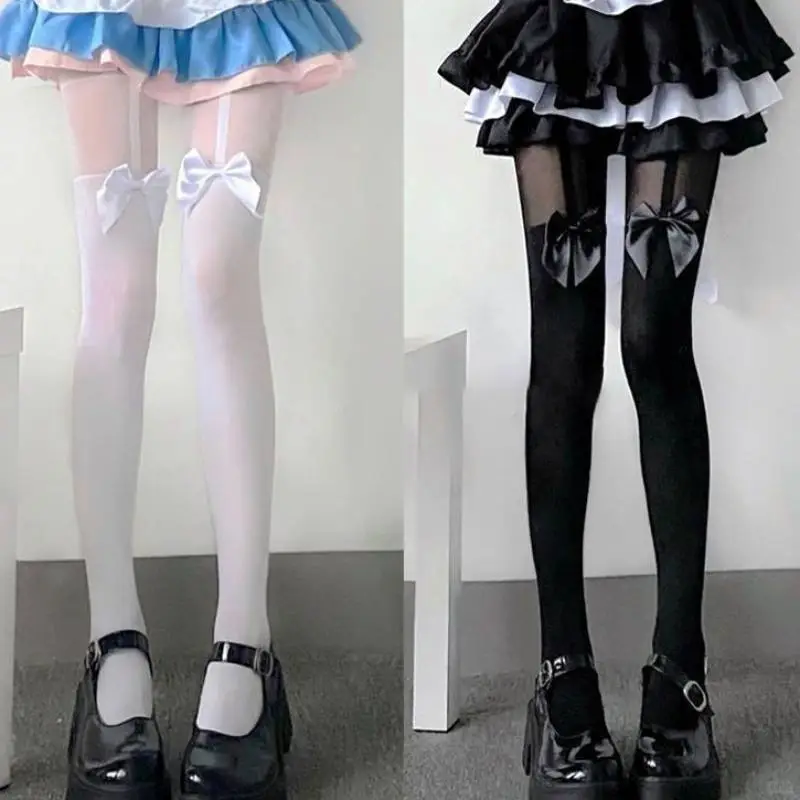 日系甜心蝴蝶结过膝袜，JK女孩必备！