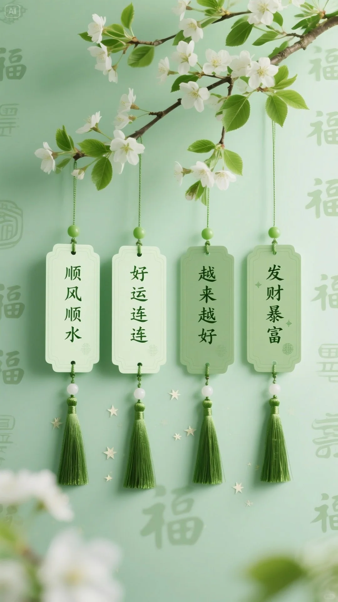 四款绿色壁纸、福字壁纸、好运壁纸、福气壁