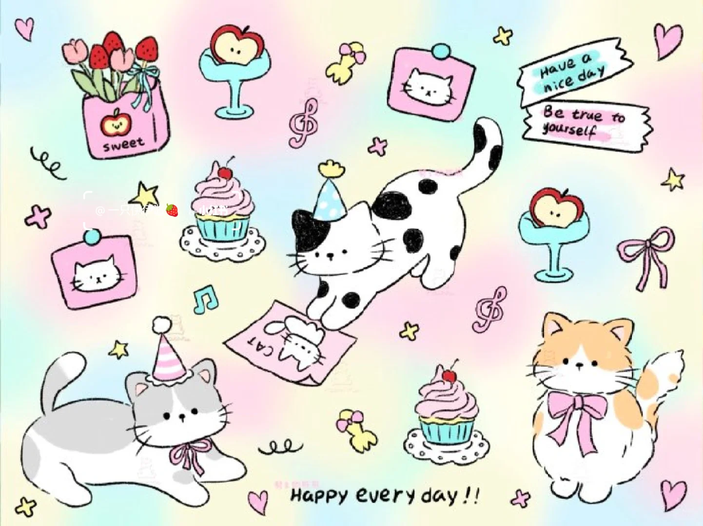 平板壁纸｜夏日多巴胺小动物&小猫派派🐱