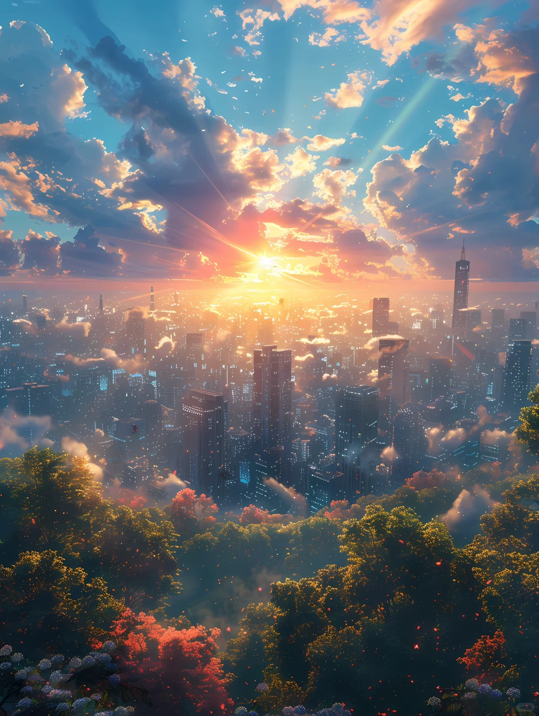 高清壁纸🌇 都市下的夕阳，好美 ✨