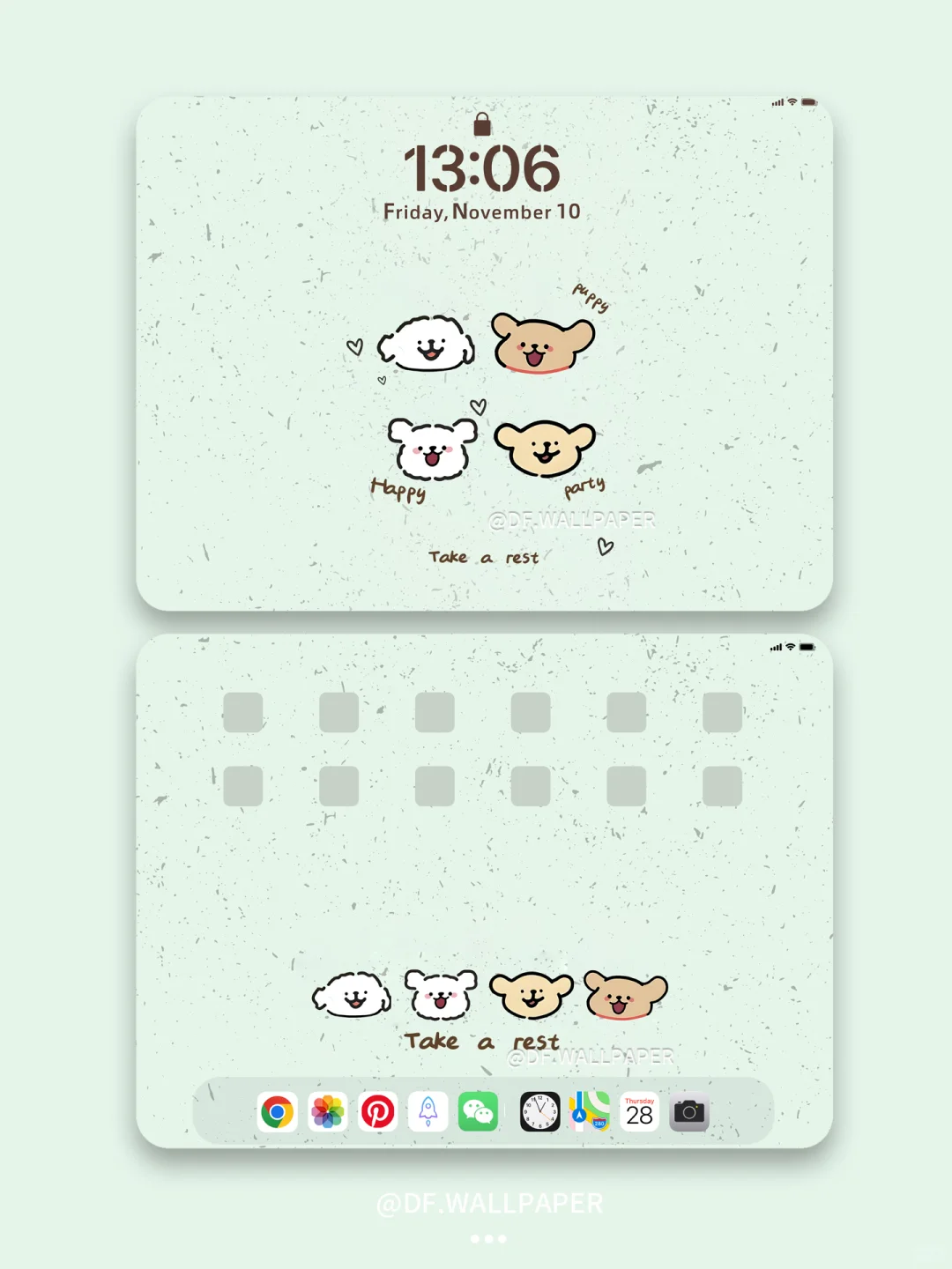 ipad壁纸｜绿色护眼线条小狗｜INS风卡通壁纸