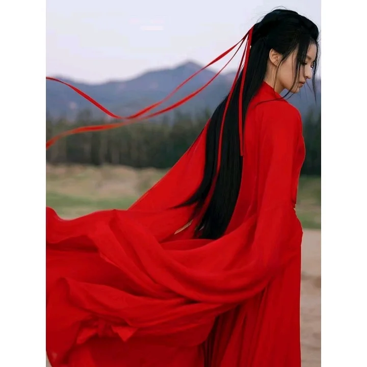 魏晋风汉服女飘逸超仙红色古装大袖衫古风广