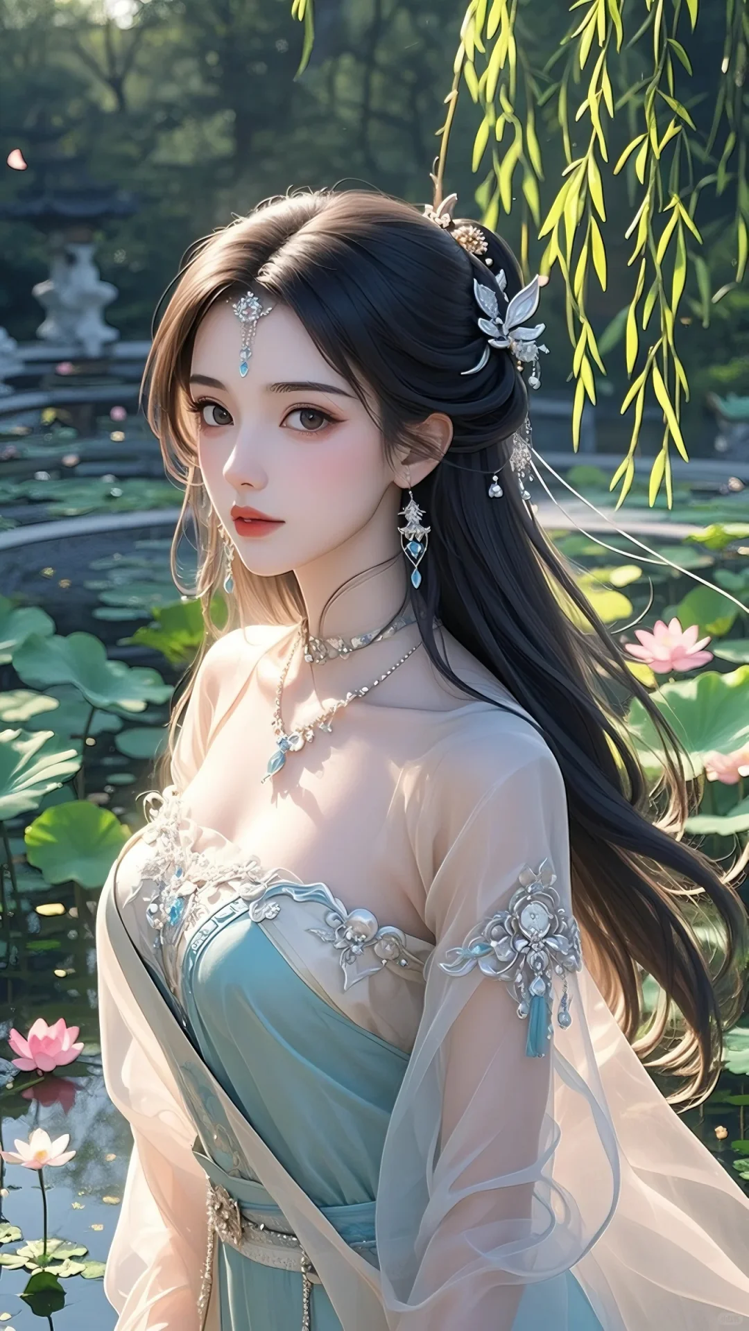 柳树旁的古装美女
