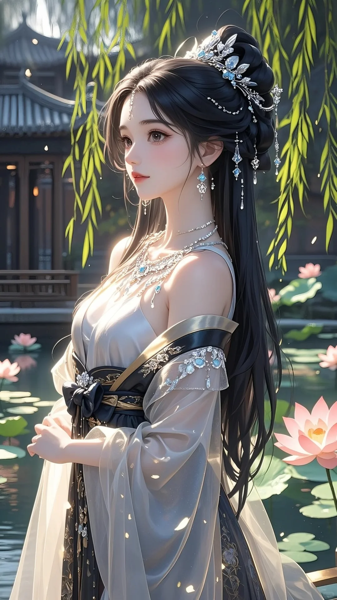 柳树旁的古装美女