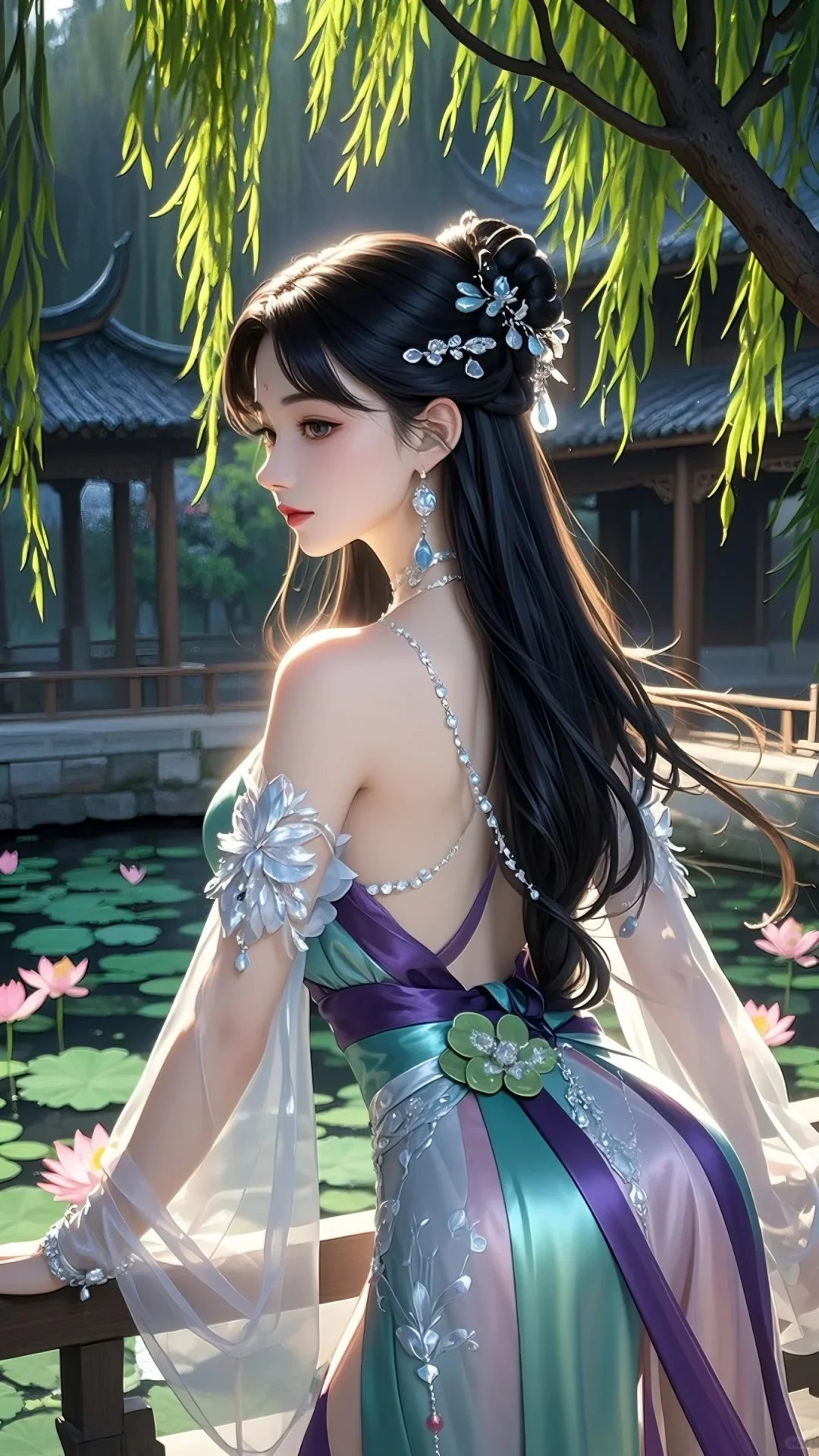 柳树旁的古装美女