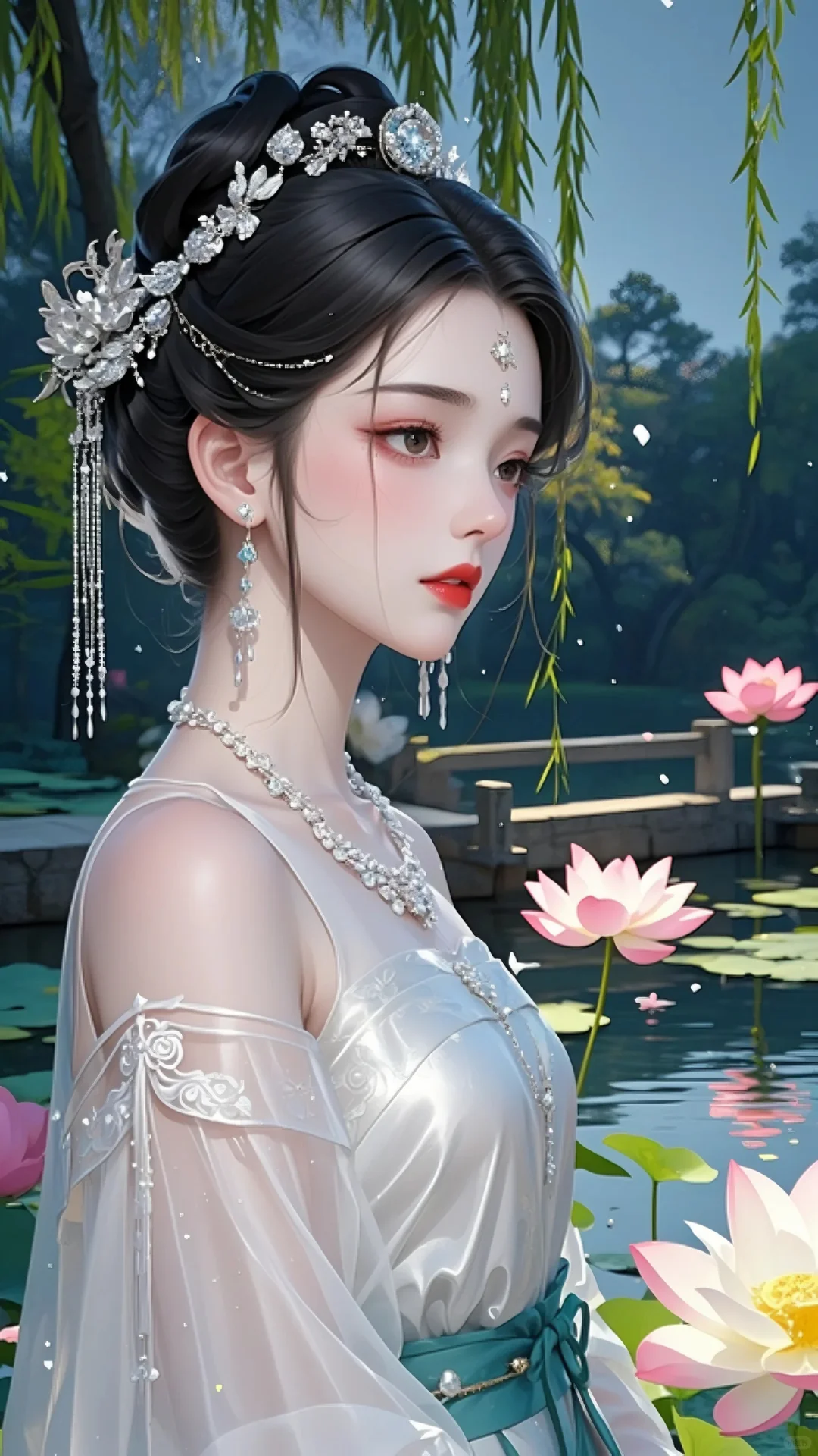 柳树旁的古装美女