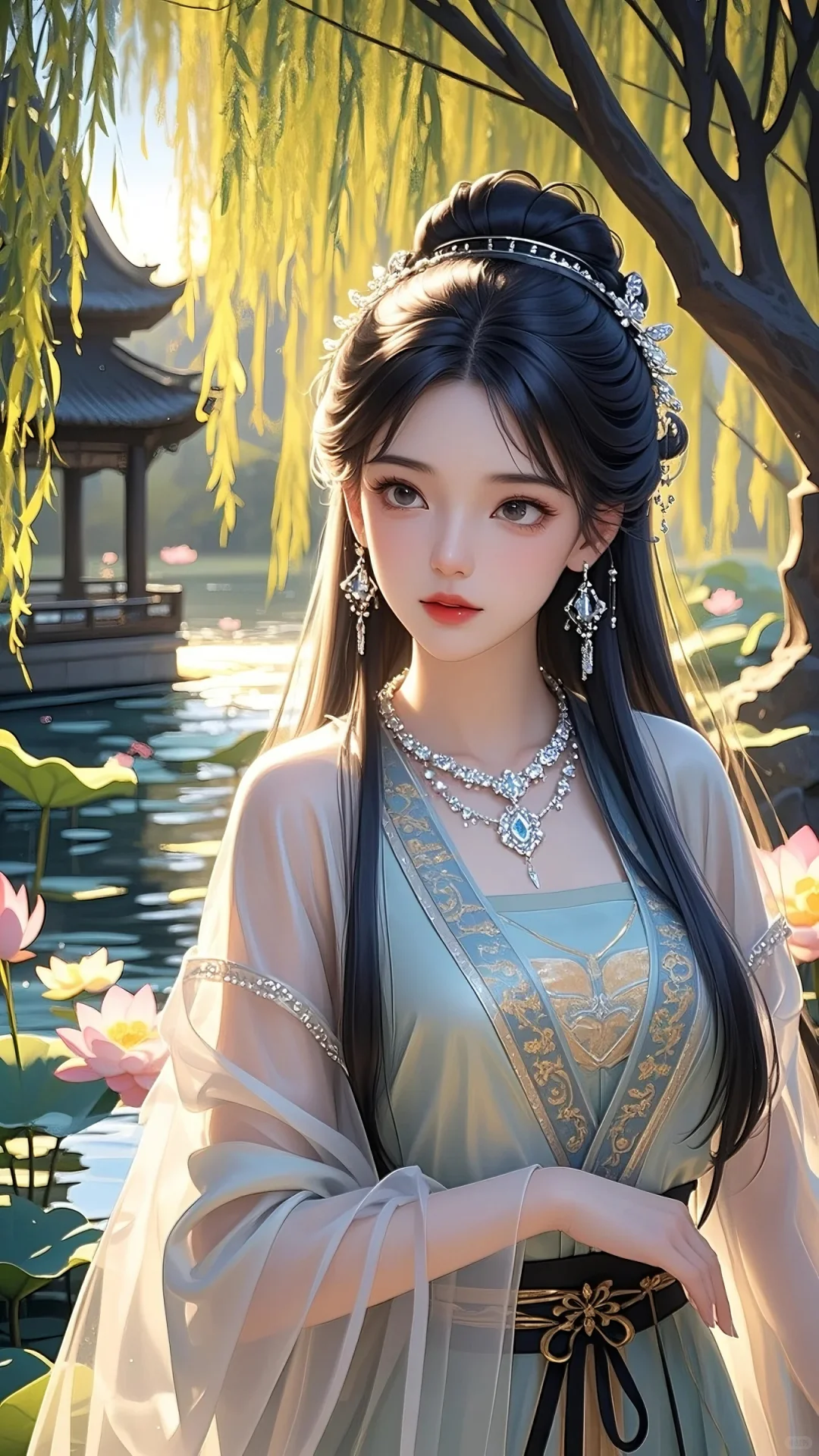 柳树旁的古装美女