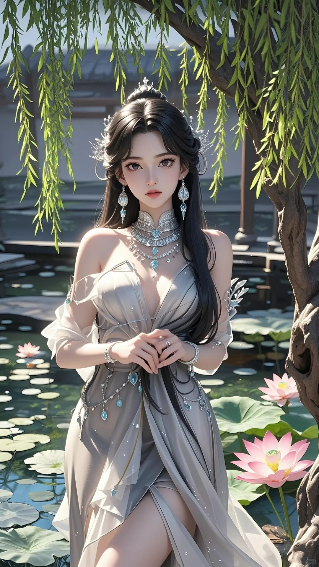 柳树旁的古装美女