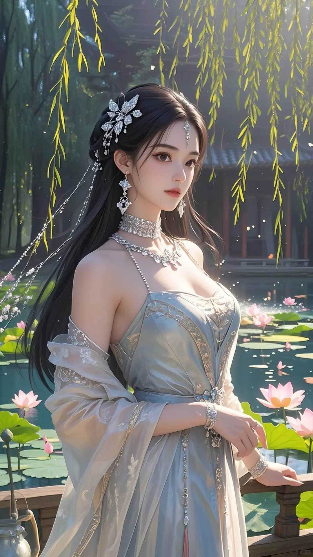 柳树旁的古装美女