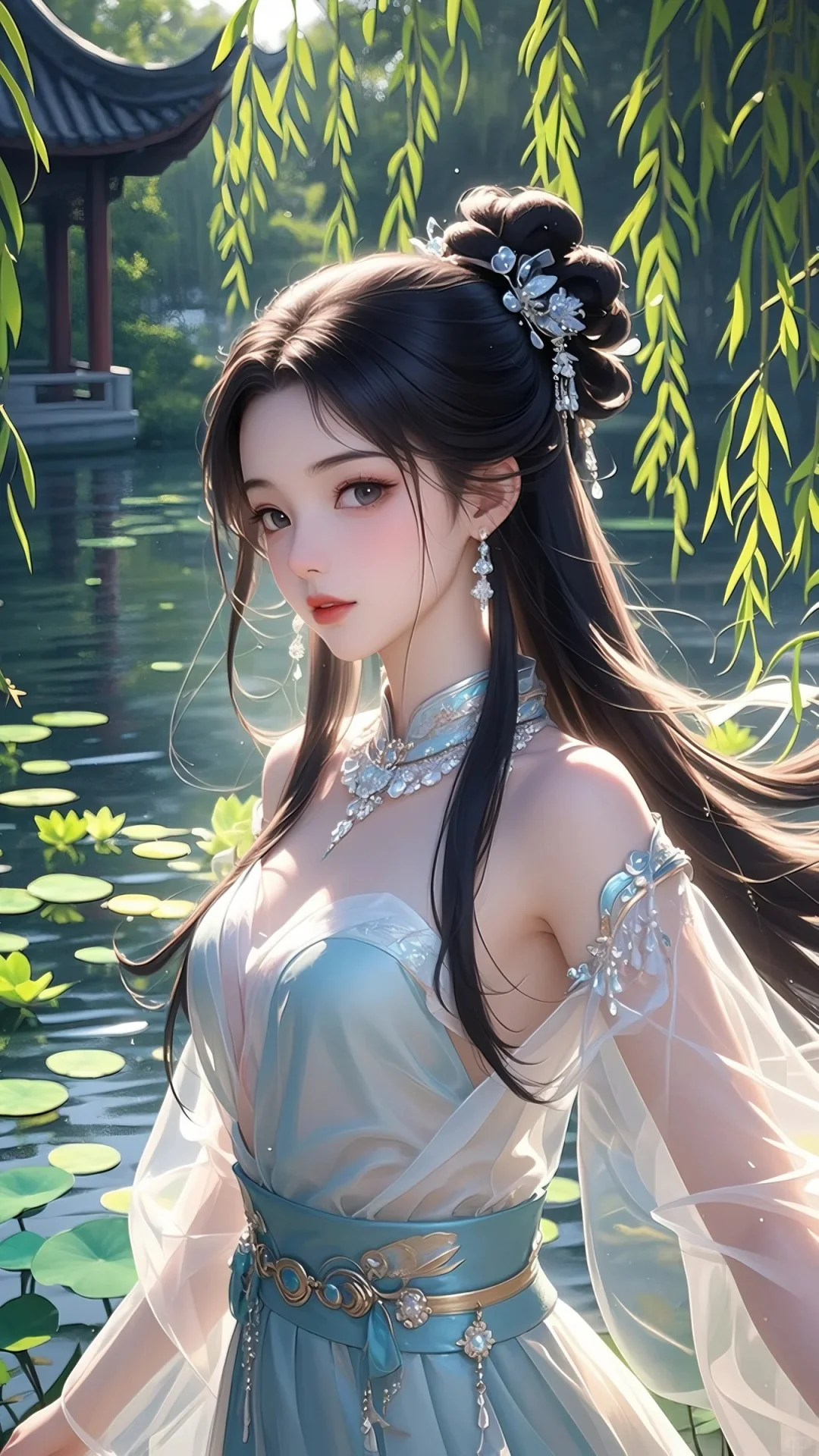 柳树旁的古装美女