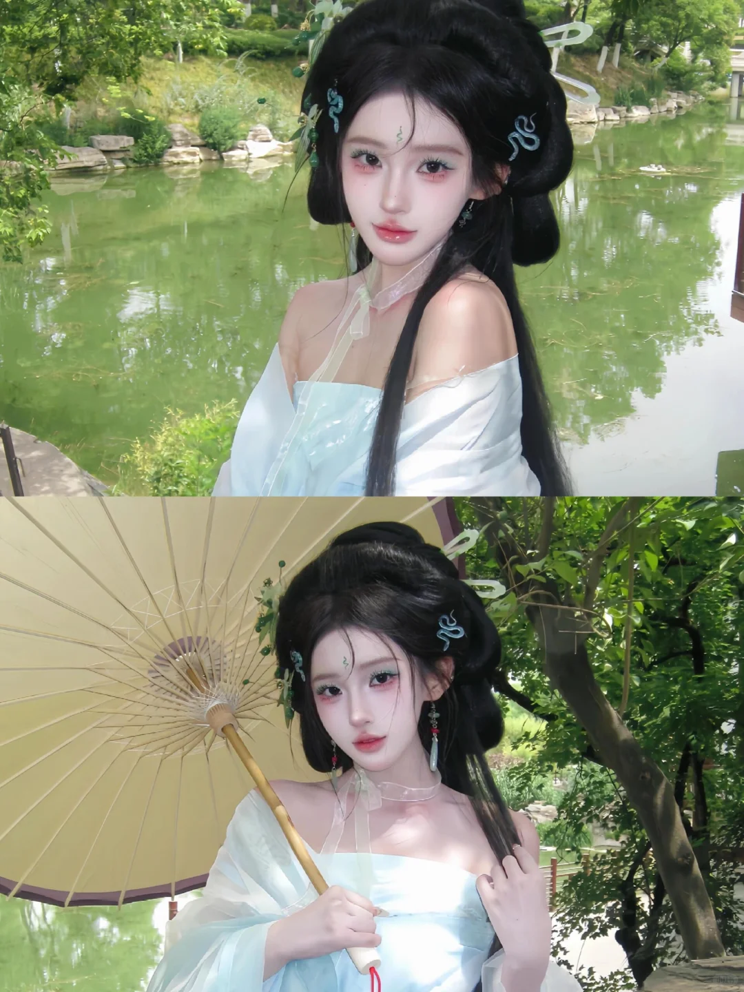 谁懂这个清冷风妆造，太适合夏天啦～