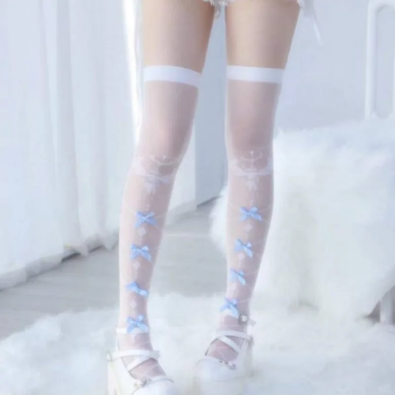 梦幻蓝色蝴蝶结过膝丝袜