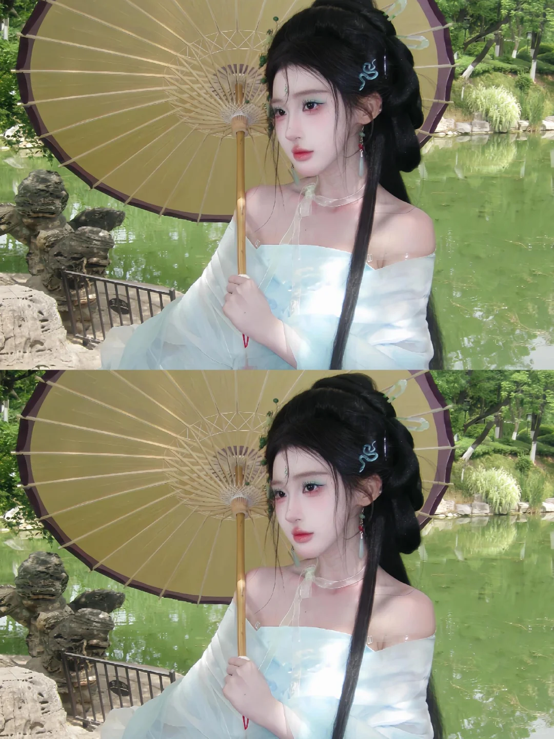 谁懂这个清冷风妆造，太适合夏天啦～