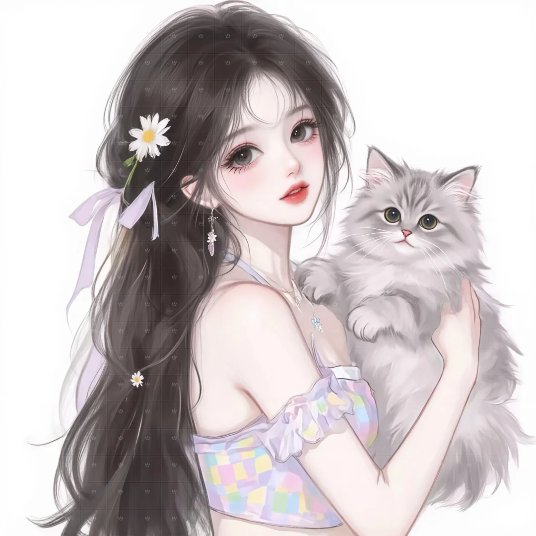 从此少女配猫猫，唯美女生头像