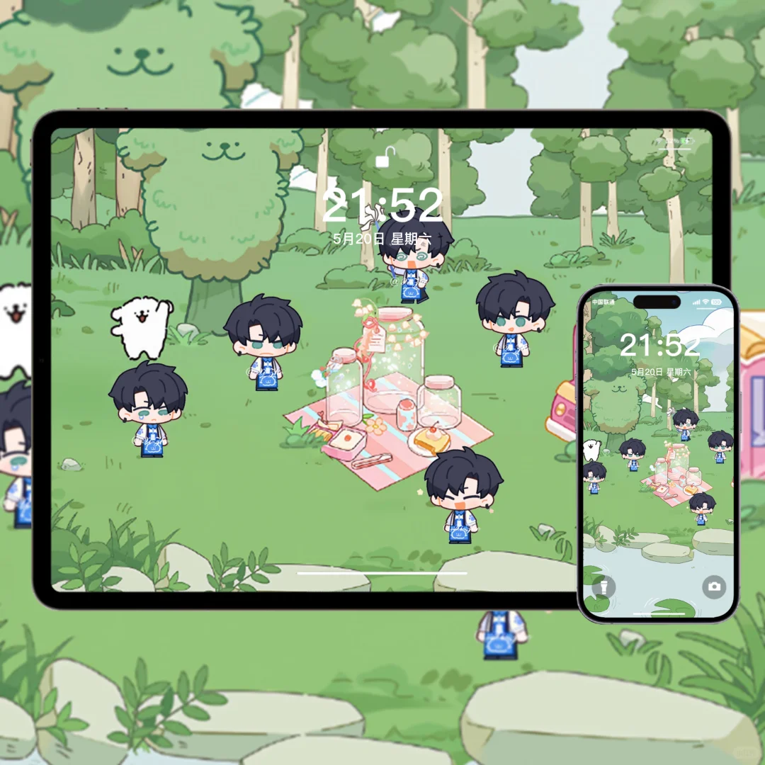 光夜线条小狗在田野🍀全员手机+iPad壁纸