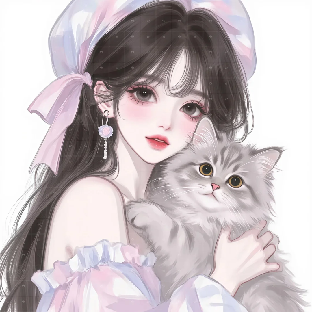 从此少女配猫猫，唯美女生头像