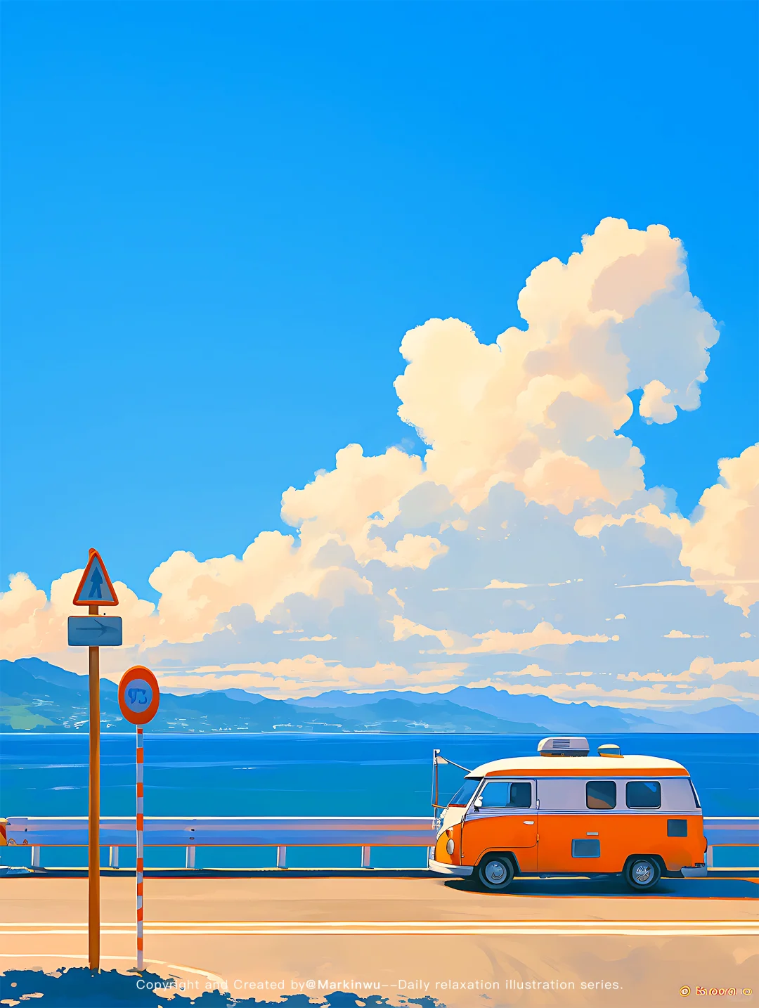 每日治愈插画|夏末将至想躲进海盐冰淇淋里