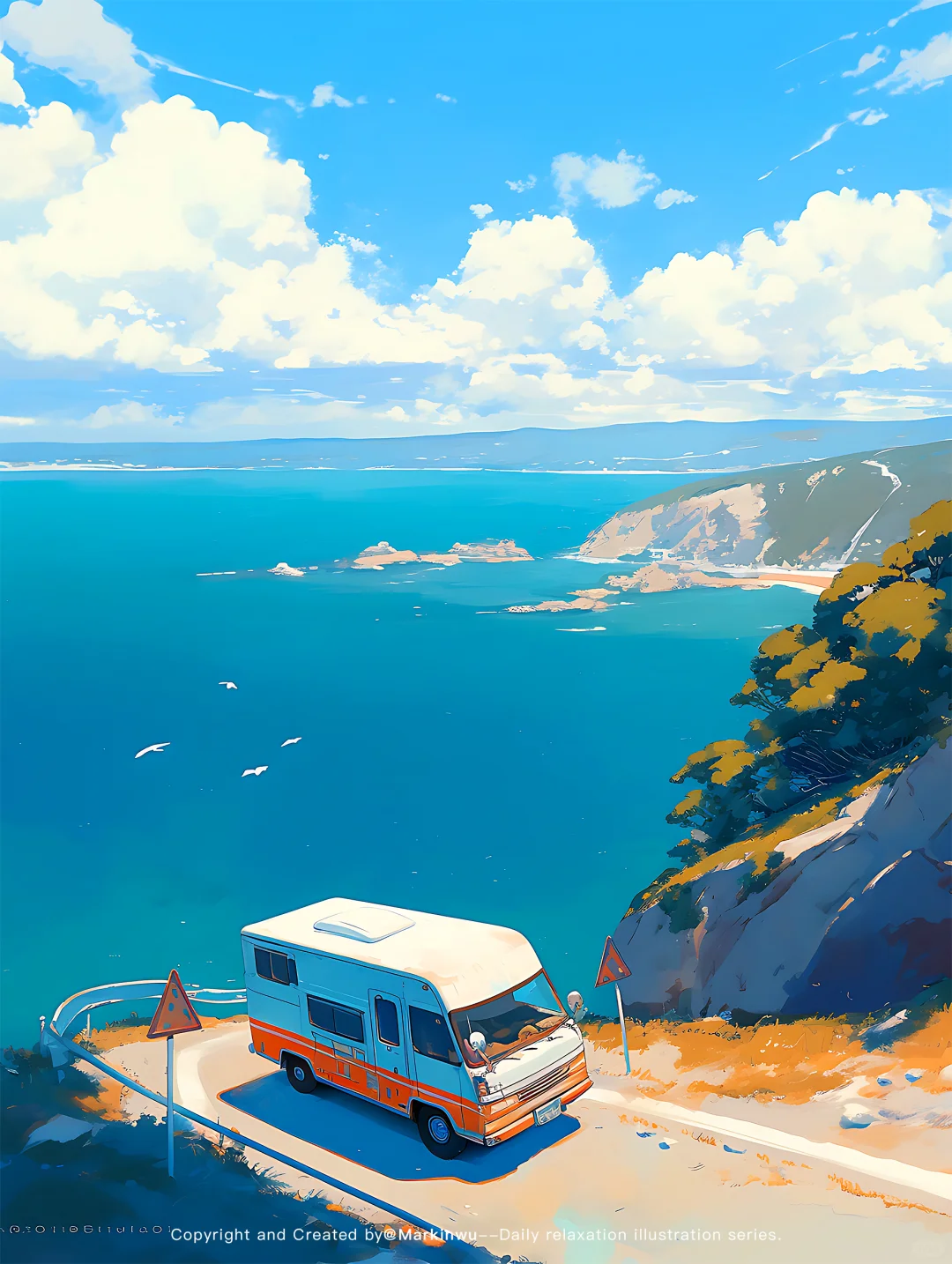 每日治愈插画|夏末将至想躲进海盐冰淇淋里