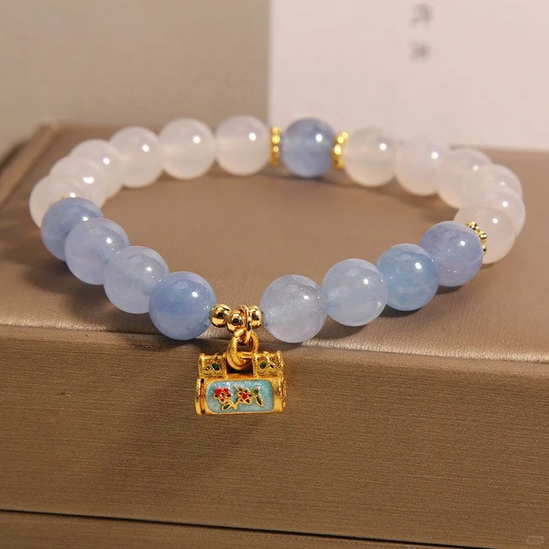 天然石海蓝宝手链女轻奢小众精致