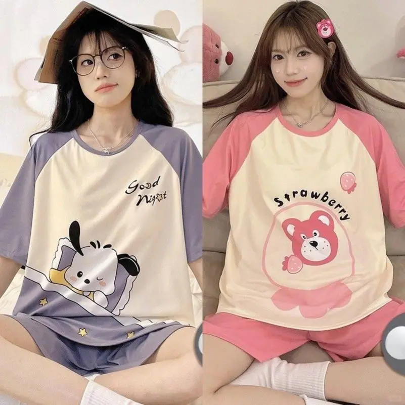💕韩版睡衣女带胸垫夏季甜美休闲短袖睡衣女宽松家居服💕