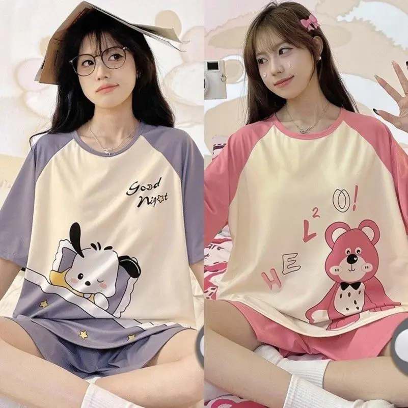 💕韩版睡衣女带胸垫夏季甜美休闲短袖睡衣女宽松家居服💕