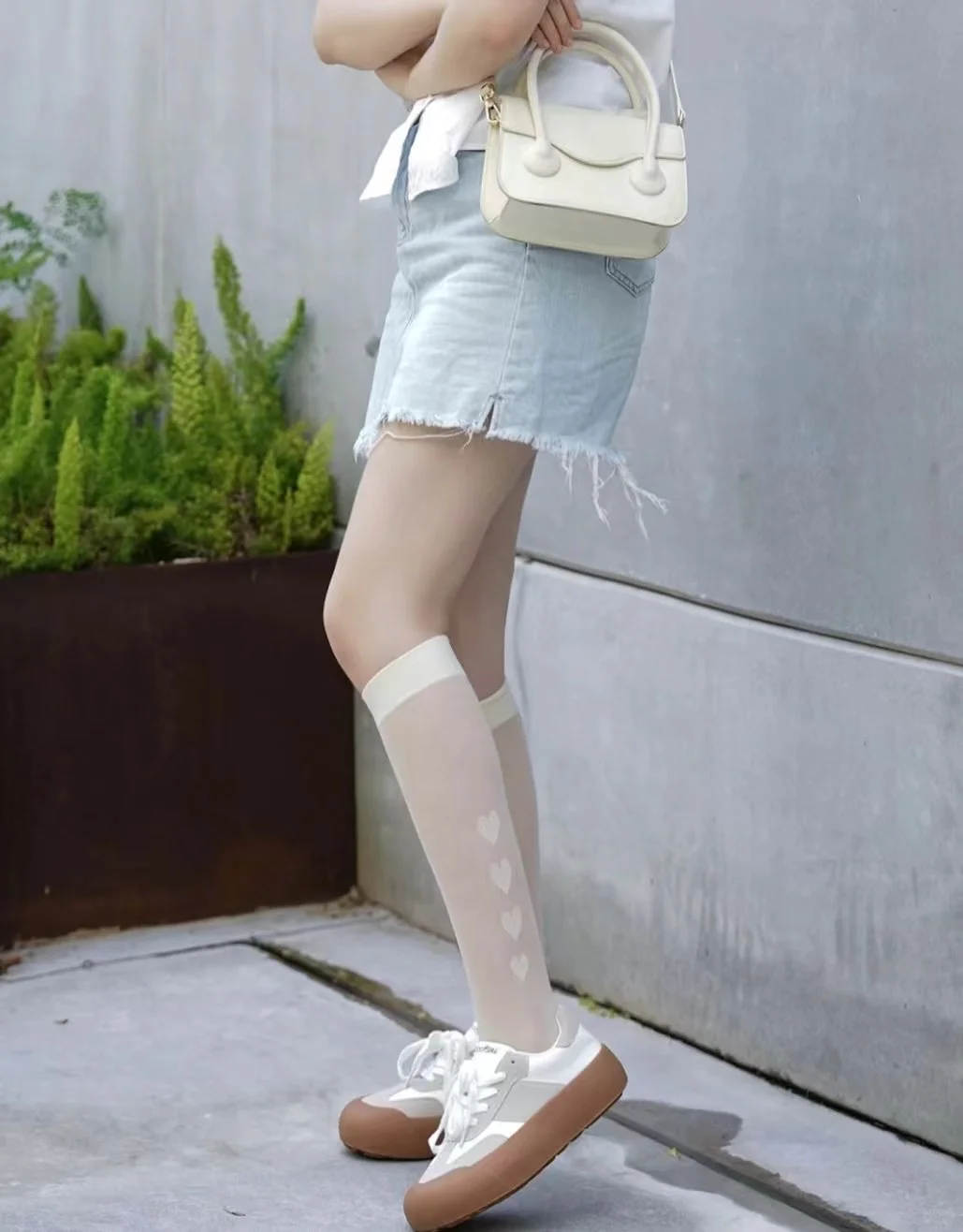 爱心玻璃丝膝下袜
