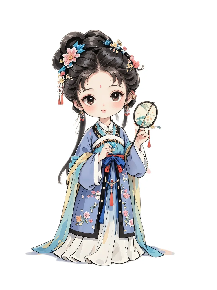 国潮/古风Q版唐装汉服可爱女孩人物插画素材