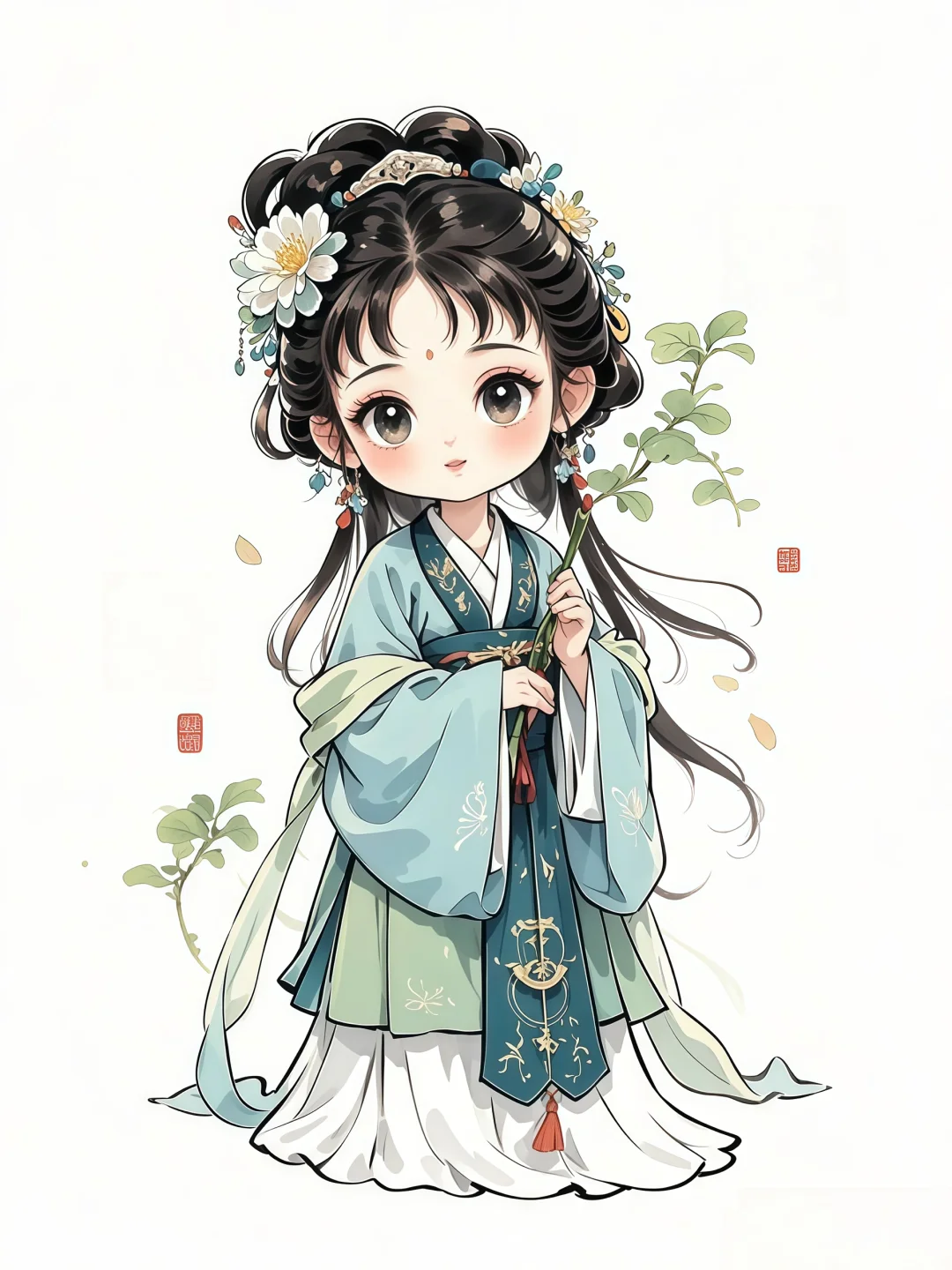 国潮/古风Q版唐装汉服可爱女孩人物插画素材
