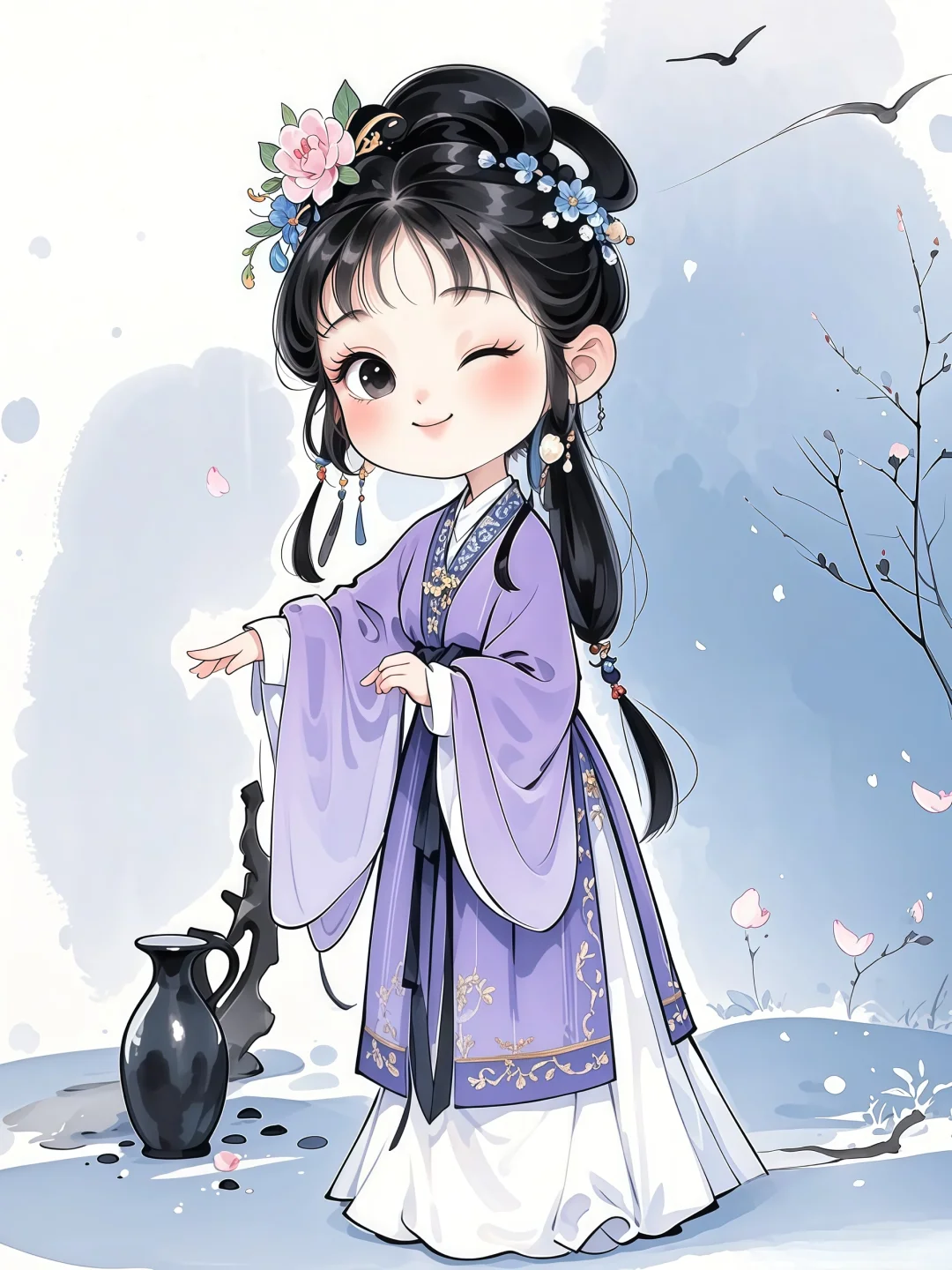 国潮/古风Q版唐装汉服可爱女孩人物插画素材
