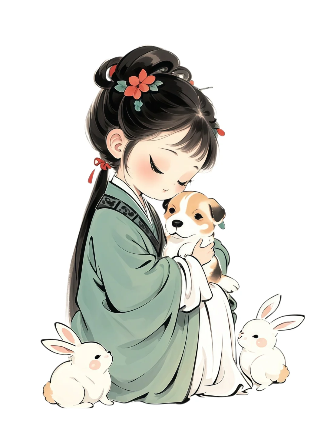 国潮/古风Q版唐装汉服可爱女孩人物插画素材