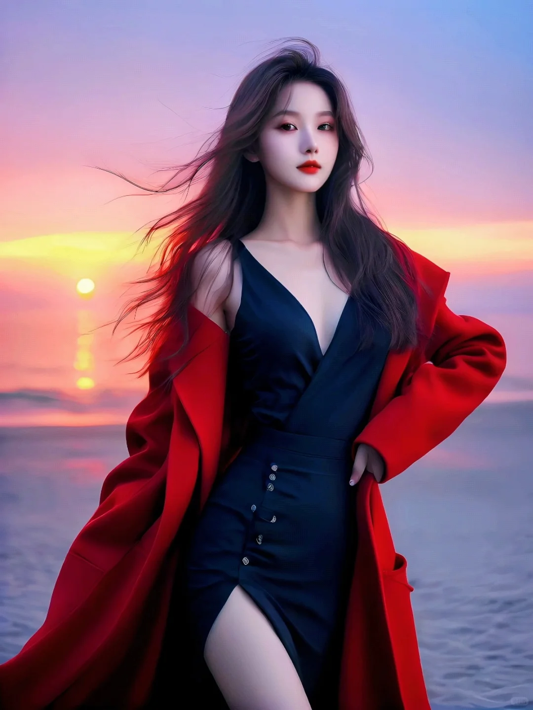 晚霞美女，海边风情，你心动了吗？