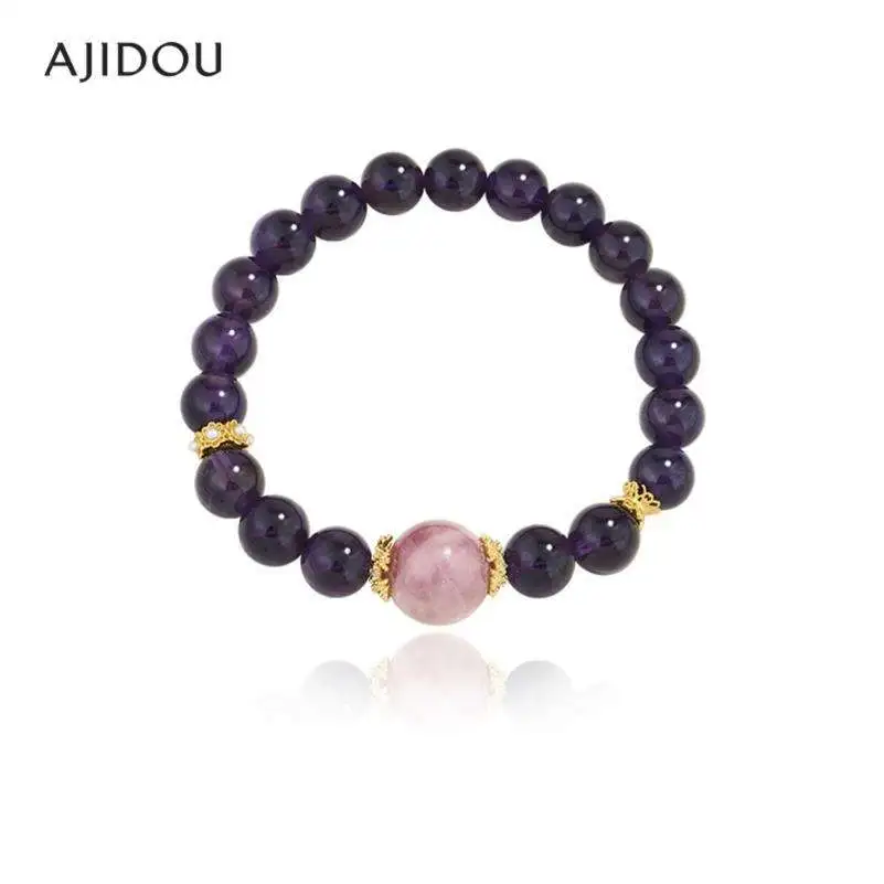 AJIDOU阿吉豆手链女天然紫水晶手串九