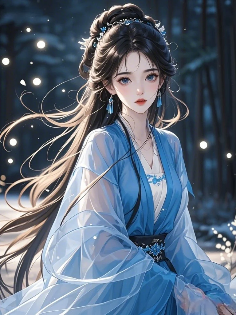 古风美人｜蓝衫仙姿映月眠