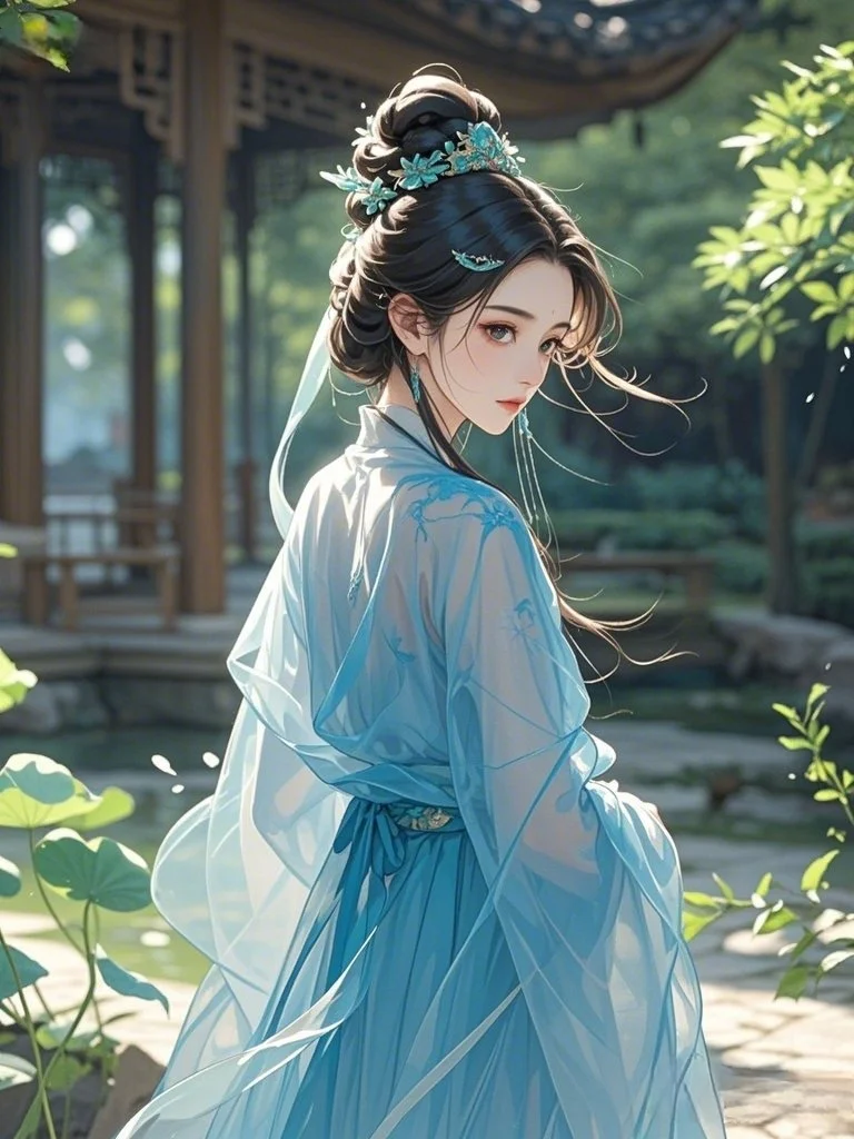 古风美人｜蓝衫仙姿映月眠