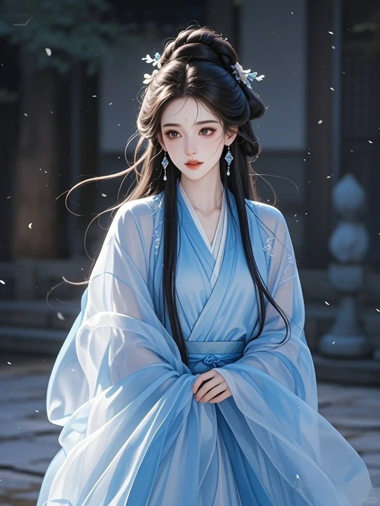 古风美人｜蓝衫仙姿映月眠