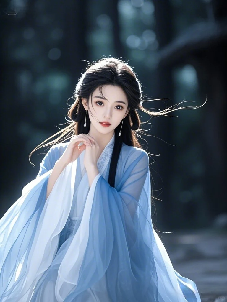 古风美人｜蓝衫仙姿映月眠