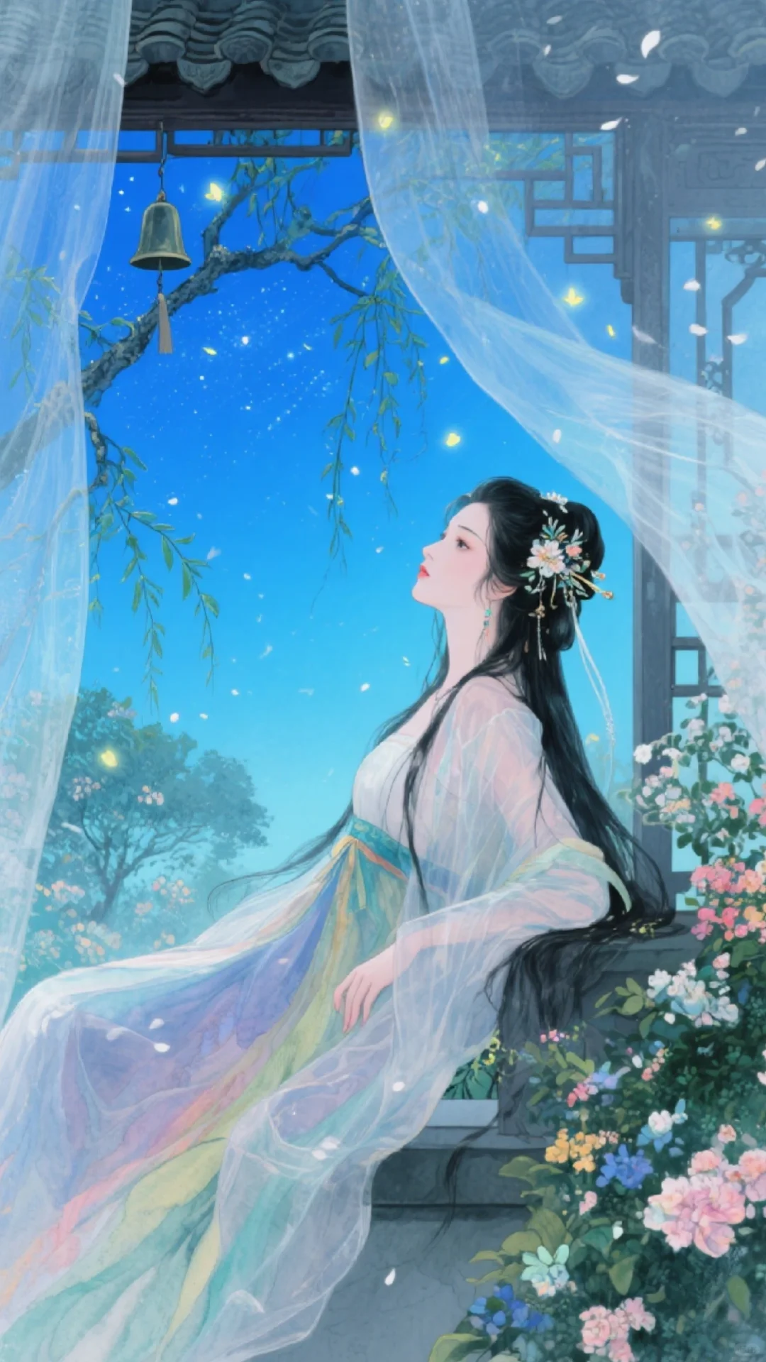 夜色美如画，美人美如花