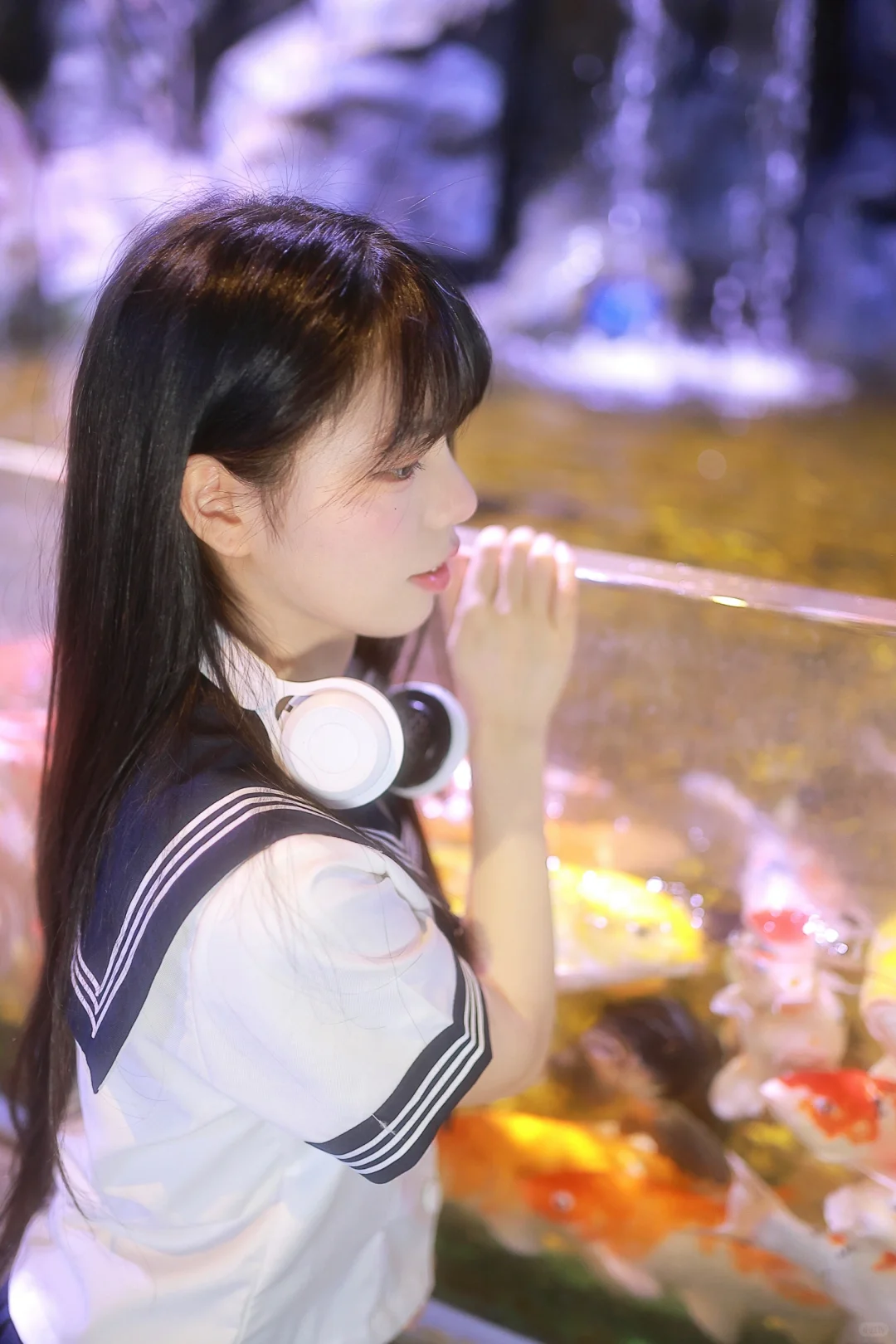 海洋馆 三本白 水手服 过膝袜