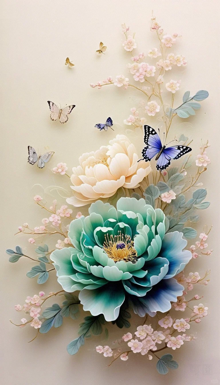 手机壁纸||美到窒息的国画花卉—牡丹图！