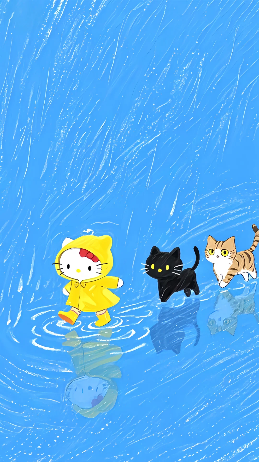 这组Hellokitty踩水坑的壁纸也太可爱了吧！