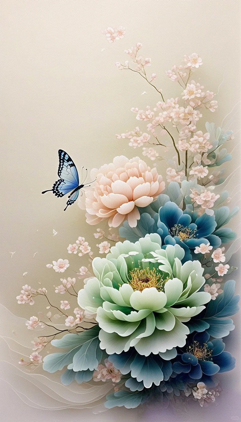 手机壁纸||美到窒息的国画花卉—牡丹图！