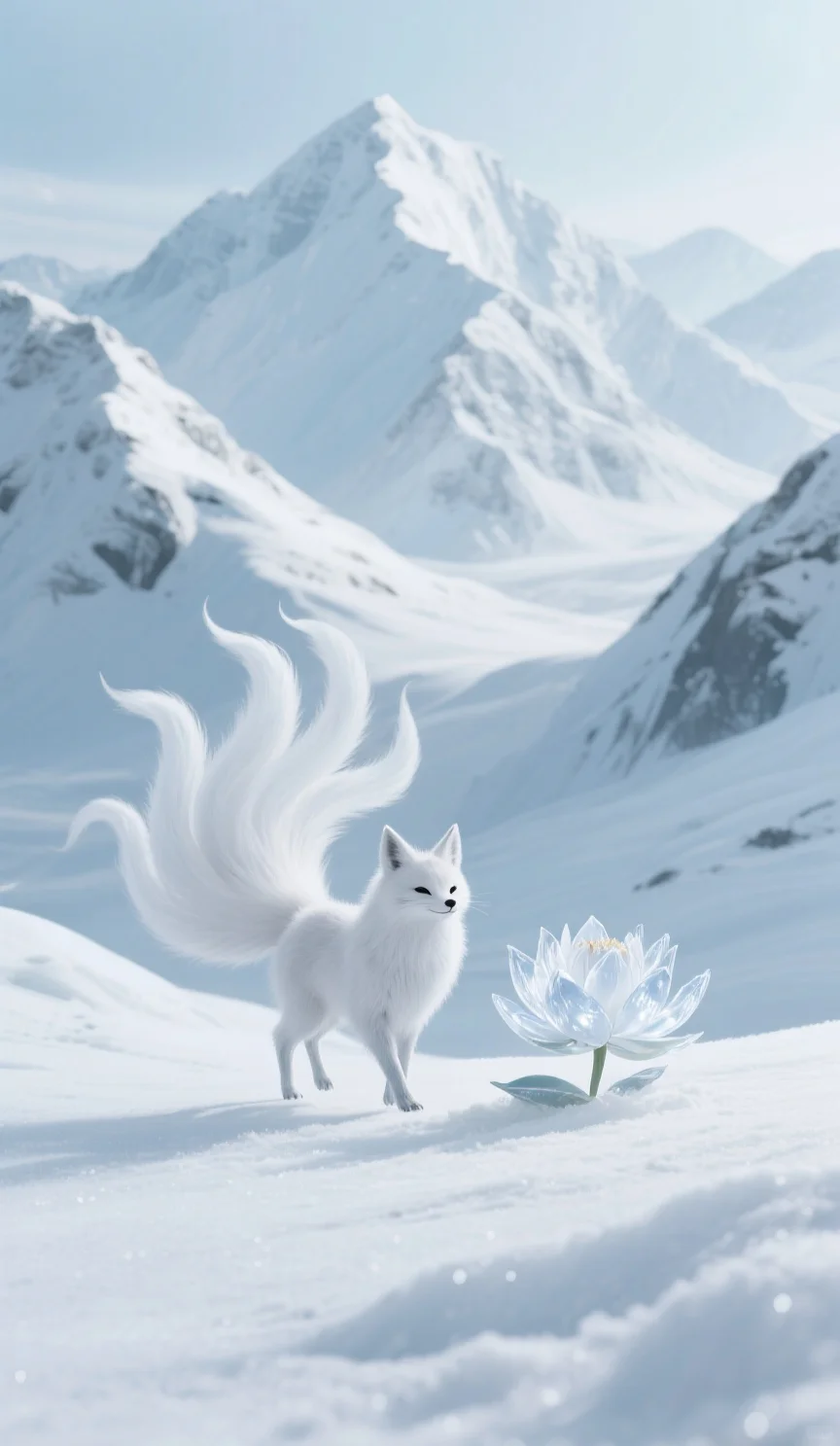 高山雪野,白狐相伴,这画绝了!
