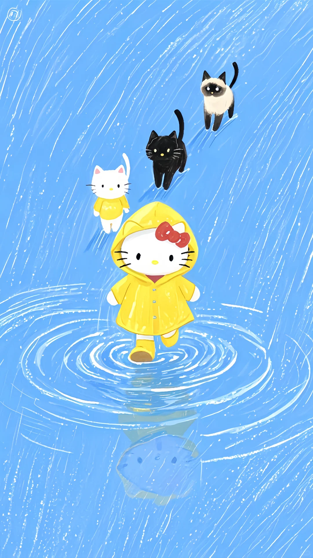 这组Hellokitty踩水坑的壁纸也太可爱了吧！